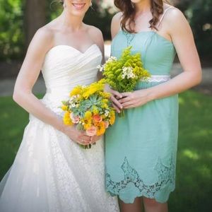 Teal dress with beautiful embroidery/lace details